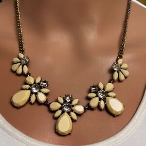 J.Crew Floral Crystal Statement Necklace 20" Cream Gold
